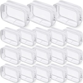 18 Pack Clear Makeup Bags Clear Cosmetic Bag PVC Plastic Zippered Pouches Portable Toiletry Bags for Women Men Travel Vacation Bathroom Organizing (White Border)