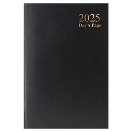 ZOPPER A5 2025 Day a Page Diary Black | 2025 Hard Backed Cover & Ribbon Marker Daily Planner, Journal And Day to Page Diary with Full Page Saturday & Sunday for Home, Business, Office & Personal Use