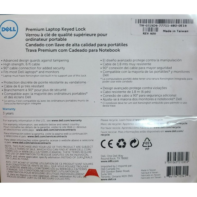 Dell LOT 5 Genuine Dell Premium Laptop Keyed Lock 6ft