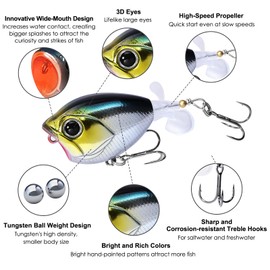 Suiggozee Plopper Bass Fishing Lures – Twitch & Pause Popper with Propeller, BKK Hooks, Top Water Lures for Trout & Pike in Freshwater & Saltwater, Fishing Gift for Men (B3-3PCS,2.28in,0.39oz)