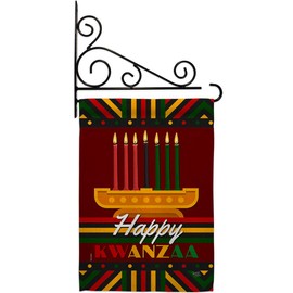 Breeze Decor Happy Kwanzaa Garden Flag Set Wall Holder Winter Kinara Candles Celebrates African Americans Heritage House Decoration Banner Small Yard Gift Double-Sided, Made in USA