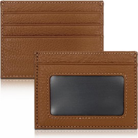 WOXVM Credit Card Holder Wallet RFID Blocking Slim Credit Card Cases Holder Premium Leather Minimalist Front Pocket Small Wallet with ID Window for Men Women, Brown