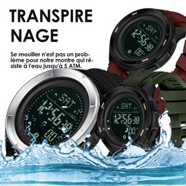 Sports Watch for Men Nylon Strap Hiking Watch Metronome Compass Stopwatch Pedometer Digital Watch Waterproof 5ATM Dial Easy to Read at Night, black, Strap.