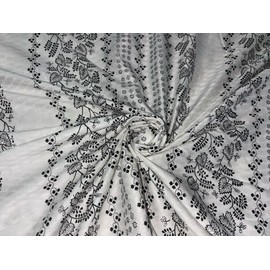 100% Pure Cotton Dobby Print Fabric Black and White Floral 58" Wide [17212]