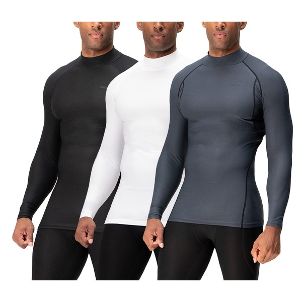 DEVOPS 3 Pack Men's Athletic Turtle Neck Long Sleeve Compression
