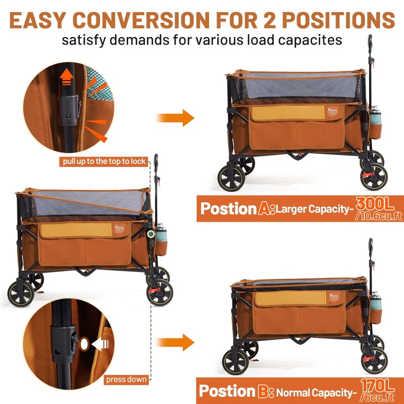 TIMBER RIDGE 300L Extra Large Collapsible Folding Wagon Carts with