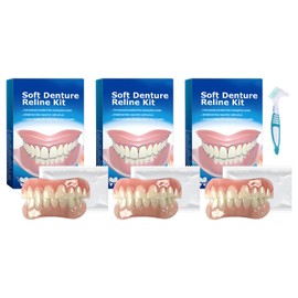 3 Sätze Zahnersatz zum Aufstecken, Zahnersatz Selber Machen, Angenehmes Tragegefühl, Silikon Prothese Kit für Partys, Hochzeiten, Aufführungen mit 1 Blau Zahnbürste