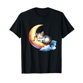 Delightful Cat Graphic Cute Cat Sleep On Moon Cute Cat T-Shirt