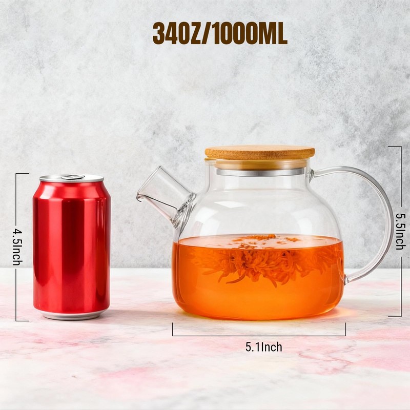 PARACITY Glass Teapot Stovetop 34oz/1000ml, Borosilicate Clear Tea Kettle with