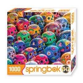 Springbok's Sugar Skulls 1000 Piece Jigsaw Puzzle for Adults is an Amazing Colorful Display of Painted Skulls or Calaveras - traditional Mexican Folk Art.