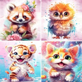 bleihum 4 Pack Paint by Numbers Kit for Kids Ages 4-8-12, Animal Paint by Number for Kids, DIY Acrylic Oil Painting Kit for Home Wall Decor(8X8inch)