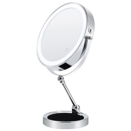 MILONT 9" Lighted Makeup Mirror,1X/10X Magnifying Vanity Mirror with Height & Brightness Adjustable,Rechargable Makeup Mirror,360°Rotation Double Sided Standing Desk Mirror (Polish Chrome)