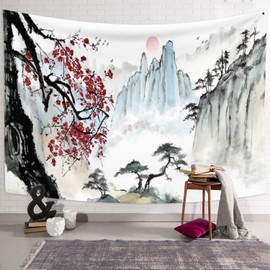ChloropLastid Japanese Tapestry Asian Anime Wall Art Tapestry Cherry Blossom Nature Landscape Tapestry Wall Hanging Large Wall Tapestry for office College Dorm Home 93x71Inch