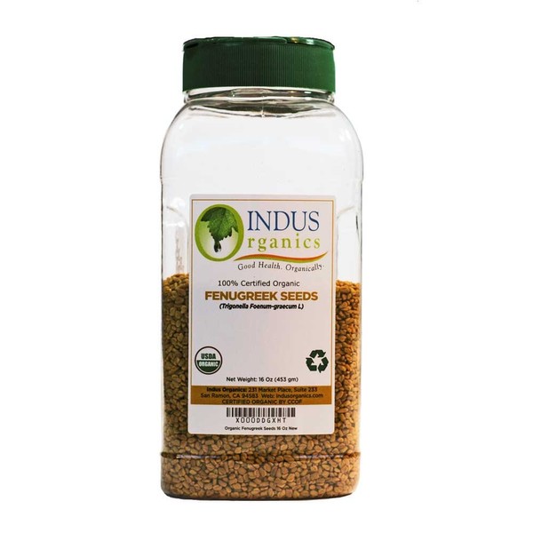 Indus Organics Fenugreek Seeds, 1 Lb Jar, Premium Quality, High Purity, Freshly Packed