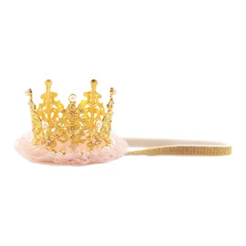 Nishine 3.1"x2.2" Baby Princess Girls Crown Tiara Headband with Alternative Band Birthday Party Favor (Gold)