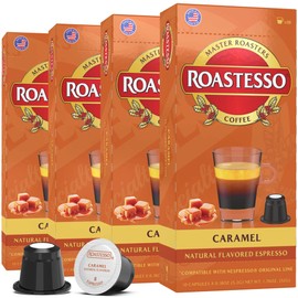 Roastesso Coffee, Natural Caramel Flavored Espresso Pods, Nespresso Capsules Compatible with Original Line Machines, Barista Creations Flavor Pack, Medium Dark Roast Ristretto (40 Count)