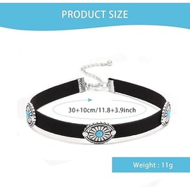 Western Choker Necklace for Women, Turquoise Choker Necklace, Black Leather Choker Boho Jewelry Adjustable Suede Necklace Bohemian Turquoise Floral Pendant Choker Necklace