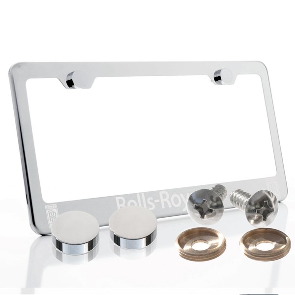 Laser Engraved License Plate Frame Made of Industrial Grade Mirror Finished Chrome Stainless Steel w/Caps and Accessories