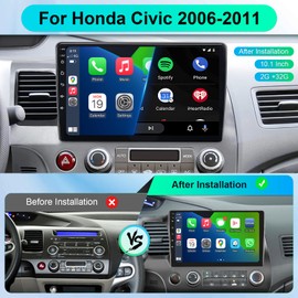 Car Stereo Radio for Honda Civic 2006 2007 2008 2009 2010 2011 with Wireless Carplay & Android Auto,10.1 Inch 1080P Touch Screen for Civic Car Radio with Bluetooth GPS Navigation WiFi SWC