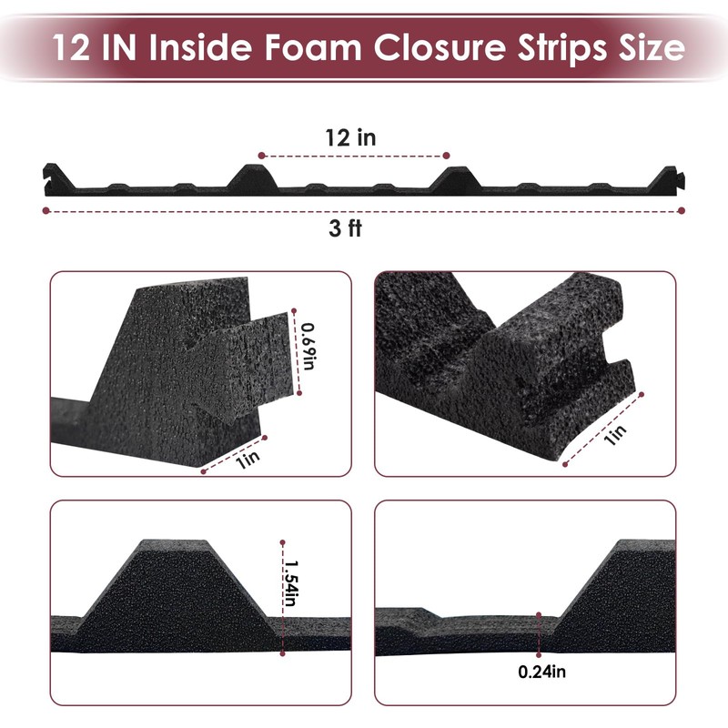 12 in Inside Classic Ribbed Profile Foam Closure Strip for