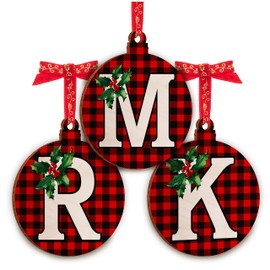 Christmas Initial Ornaments for Christmas Tree - Monogrammed Xmas Wood Decor Gift - Noel Wooden Gifts for Housewarming - Pattern Decorative Christma Scotch Plaid Ornament T