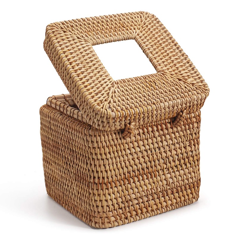Rattan Cosmetic Tissue Box, Decorative Woven Tissue Holder, Tissue Dispenser