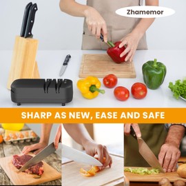 Zhamemor Knife Sharpener, Professional Electric Knife Sharpener for Home Kitchen Knives 2 Stages Quick Sharpening & Polishing with Scissors Sharpening Black
