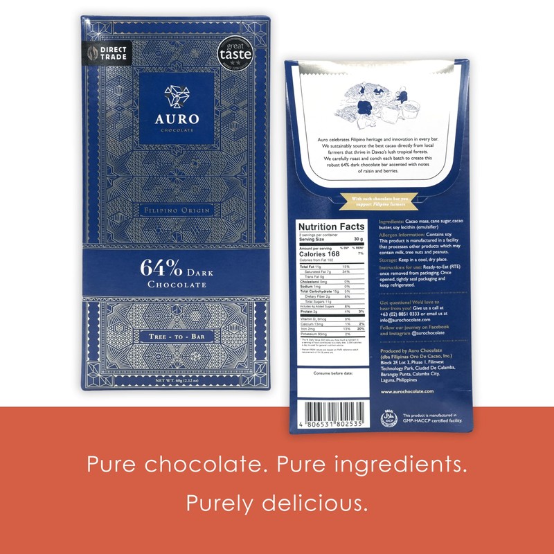 Auro - Filipino Chocolate Bundles (Dark Chocolate 64%, 3 Pack)
