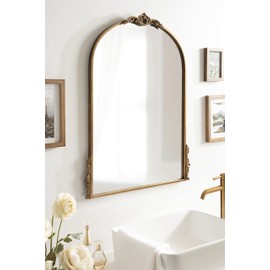 Kate and Laurel Myrcelle Traditional Arched Mirror; 25 x 33; Gold; Decorative Large Arch Mirror with Ornate Garland Detailing Along The Crown and Edges of The Frame