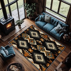 Yoozitrees Native American Rugs 8x10 - Native American Rug, 3x5 Rug, Southwestern Aztec Tribal Area Rug, Southwest Geometric Rustic Door Mat, Washable & Non Slip Small Carpet, Aztec Home Decor