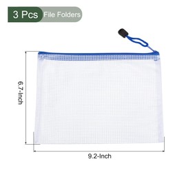 YOKIVE 3 Pack Mesh Zipper Bags, A5 Mesh File Pockets | Plastic Document Pouch, Great for Office Appliances Travel Storage(White)