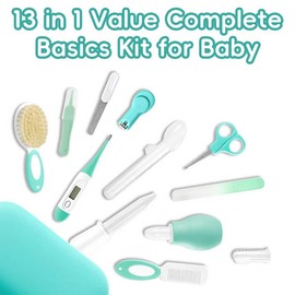 WXA Baby Healthcare and Grooming Kit with Nail Clippers, Scissors, Infant Grooming Kit for Newborns (18 in 1, Green)