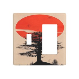 Yamxbfa Decorative Outlet Covers Mid Century Red Sun Minimalist Tree 2 Gang 1 Gang Wall Plate Single Toggle Rocker Combo Light Switch Covers Plate Jumbo Switch Plate Cover for Home Decor
