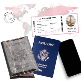 Pretty Little Passports Marble Passport Cover Vaccine Card Holder Combo, Chrome Passport Holder with Vaccine Card Slot (Black Flint)