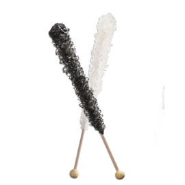 12 Black Rock Candy, 12 White Rock Candy - 24 Total Sticks - How to Build a Candy Buffet Table Guide Included Free! Great for Weddings, Black is Black Cherry Flavored, White Is Natural Sugar Flavored.
