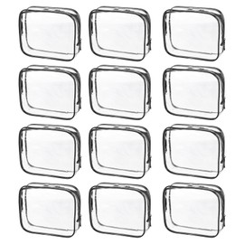 uxcell Clear Toiletry Bag, 12 Pcs PVC Transparent Makeup Bag for Women Man, Cosmetic Pouch Bags with Zipper for Travel Makeup Organizer Pouch, Black(L Size)