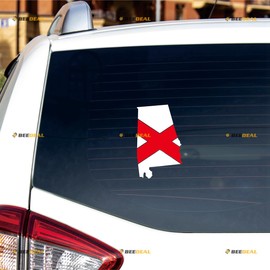 Alabama State Map Flag Sticker Decal Vinyl - 2 Pack White + Red 4" - for Car Boat Laptop Cup No Background Die-Cut