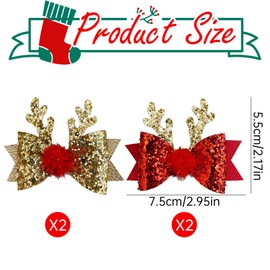 Pack of 4 Christmas Hair Clips, Christmas Hair Accessories, Hair Clips Children Girls, Hair Clip, Women's Hair, for Hair Clips, Accessories, Glitter, Bow, Christmas Clip, Hair Bows, with Accessories
