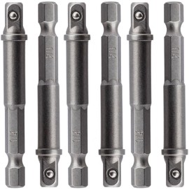 Lekgavd 6 Packs 1/4 Inch Impact Adapter, Square Socket Adapter Bit with Spring-Loaded Ball, Extension 1/4-Inch Hex Shank Impact Driver Power Adapter for Drill, Automotive, DIY Projects
