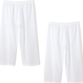 Vantann Chijimi Takashimi Men's 2-Piece Set, White, 100% Cotton, Crepe Fabric, Three-Quarter Length, Underpants, 5.4 - 40.2 inches (14 - 102 cm), L, Set of 2