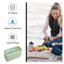 Bento Box,lunchbox mit fächern,Bento Box für Erwachsene Kinder,3Schicht Brotdose 900ml Lunchbox mit 3Fächern Besteck,Lagige Vesperdose für Erwachsene Kinder Brotbüchse zum Schule Arbeit Picknick-Grün