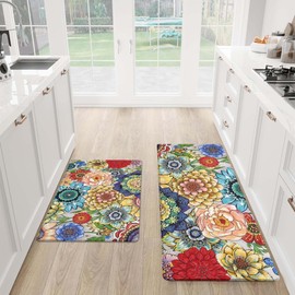 AMM Anti Fatigue Kitchen Mats for Floor Set of 2 Boho Floral Non Slip Cushioned Kitchen Rugs Waterproof Memory Foam Kitchen Floor Mat Comfort Standing Mat for Office Desk Laundry Bar