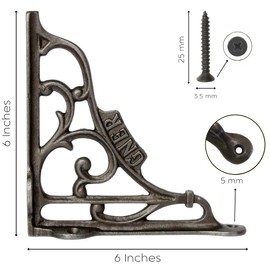 Edenic 2pcs Scaffold Board Shelf Brackets - 6x6 Inch Black Cast Iron Heavy Duty Wall Bracket for Shelves with 12 Wall Mounted Screws 25mmx3.5mm for Kitchen, Living Room, Outdoor Countertop Support