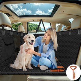 Back Seat Extender for Dogs with Hard Bottom, Nonslip & Waterproof Dog Car Seat Cover for Back Seat Pet-Friendly Ridesharing, Dog Hammock with Mesh Window Storage Pocket for Car, SUV
