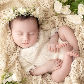 Handprops Newborn Photography Props Photo Posing Outfits,2 PCS Photoshoot Outfits for Infant, (Fits for 0-1 Months Baby) Crochet Knitted Romper, Photography Accessories for Posing (Romper+Headband)