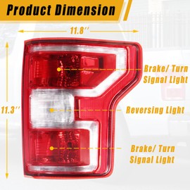 Boine F150 Tail Light Compatible With 2018 2019 2020 Ford F150 F-150 Left Driver Side Rear Light Brake Lamp - Bulb and Harness Included Replace JL3Z13405H