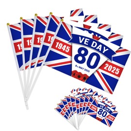 15 PCS Ve Day 80th Anniversary Flag 2025,Hand-Held Ve Day 80th Anniversary Flag,Ve Day Decorations,European Victory Day,for Outdoor Celebration Party Parades,for Garden Table Indoor Outdoor Party