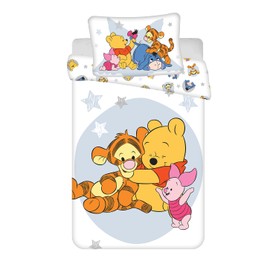 Jerry Fabrics Winnie the Pooh and Friends Bedding Set for Baby or Small Bed, Removable Duvet Cover 100 x 135 cm + Pillowcase 40 x 60 cm, 100% Cotton, with Tigger, Eeyore and Piglet