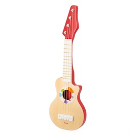 Janod - Confetti Wooden Rock Guitar - Pretend Play Musical Toy - Includes 4 Plastic Strings + 4 Spare Ones - 3 Years +, J07644