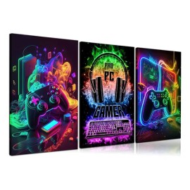 3 Cuadros Gamer Neon Videojuegos Habitacion Canvas Arte Gaming                                                                                        